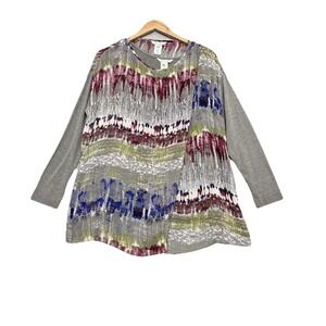 John Mark Mixed‎ Fabric Popover Top Layered Long Sleeve Sz Small Artsy Draped